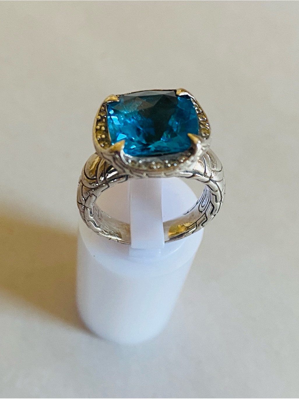 John Hardy Blue Topaz Cushion Gemstone Ring In Sterling Silver